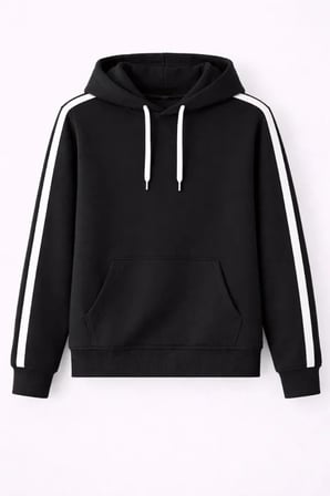 Erkek Şeritli Kapüşonlu Sweatshirt Oversize 3 Iplik Pamuklu