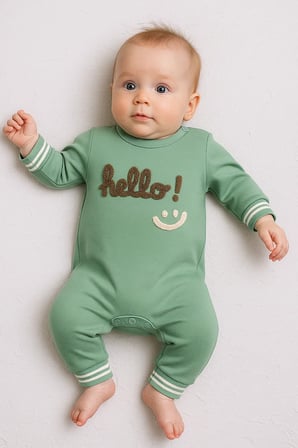 Hello Nakışlı % 100 Pamuk Erkek Bebek Tulum