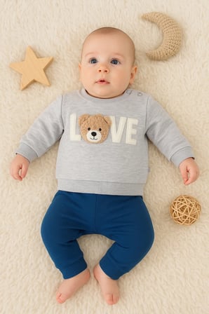 Bear Love Nakışlı % 100 Pamuklu 2'li Erkek Takım