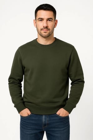 Erkek Üç İplik Düz Bisiklet Yaka SweatShirt