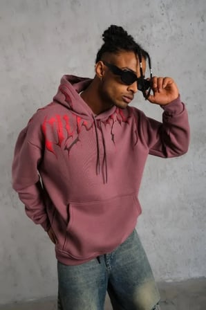 Erkek Ön Ve Arka Baskılı Kapüşonlu 3 İplik Sweatshirt