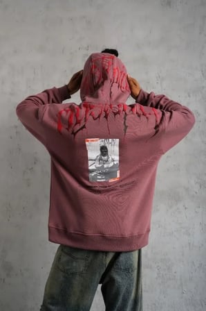 Erkek Ön Ve Arka Baskılı Kapüşonlu 3 İplik Sweatshirt