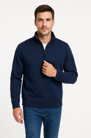 Erkek Dik Yaka Sweatshirt Dik Yaka Yarım Fermuarlı 3 İplik Şardonlu Pamuk Kumaş