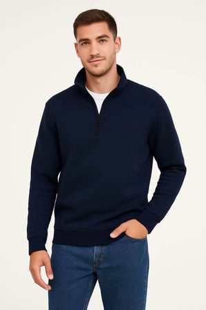 Erkek Dik Yaka Sweatshirt Dik Yaka Yarım Fermuarlı 3 İplik Şardonlu Pamuk Kumaş