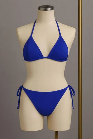 Kadın Mavi Yandan ve Boyundan Bağlamalı Bikini Mayo Takımı