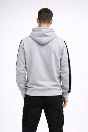 Erkek Şeritli Kapüşonlu Sweatshirt Oversize 3 Iplik Pamuklu