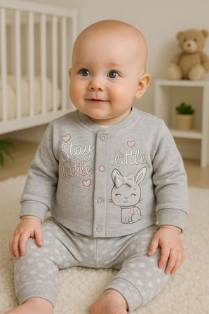 Stay Little Puan Desenli 3'lü Hırkalı Kız Bebek Takım