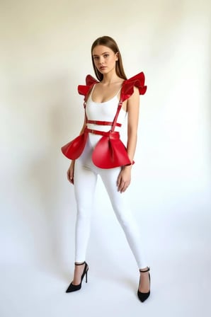 Kırmızı Etek Deri Volanlı Omuz Peplum - Brf1001