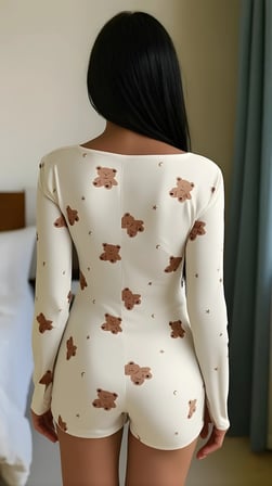 Ecru Teddy Dream Pamuklu Ekru Ayıcık Desenli Düğmeli Tulum Pijama