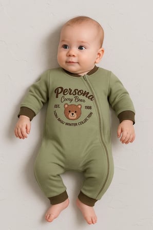 Persona Bear Nakışlı % 100 Pamuk Erkek Bebek Tulum