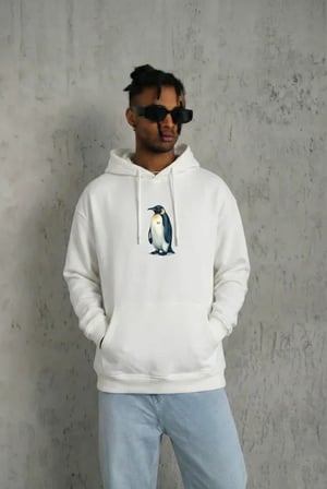 Siyah Oversize Hoodie  Sırt Baskılı Survivor Penguin Temalı, Felsefi Yazılı Kapüşonlu Sweatshirt