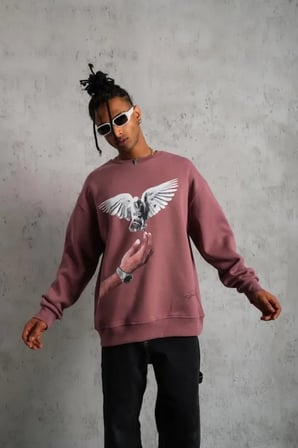 Erkek Güvercin Baskılı Sweatshirt