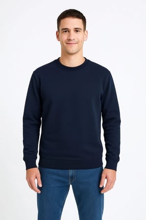 Erkek Üç İplik Düz Bisiklet Yaka SweatShirt