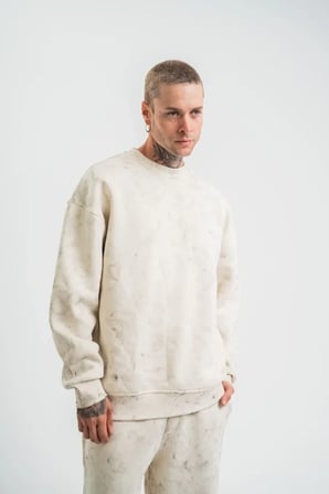 Erkek 3 İplik Pamuklu Yağ Yıkamalı Sweatshirt Double Oversize Bisiklet Yaka Uzun Kol