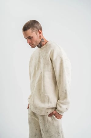 Erkek 3 İplik Pamuklu Yağ Yıkamalı Sweatshirt Double Oversize Bisiklet Yaka Uzun Kol