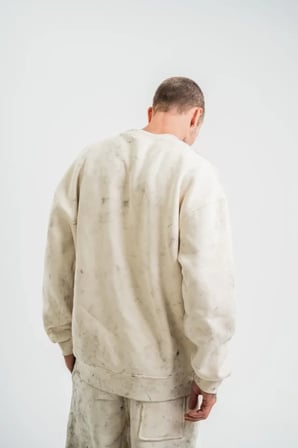 Erkek 3 İplik Pamuklu Yağ Yıkamalı Sweatshirt Double Oversize Bisiklet Yaka Uzun Kol
