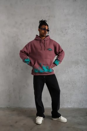 Erkek Üç İplik Içi Pamuklu Alev Baskılı Kapüşonlu Sweatshirt