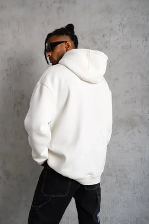 3 İplik Kapşonlu Sweatshirt Hoodie  Beyaz