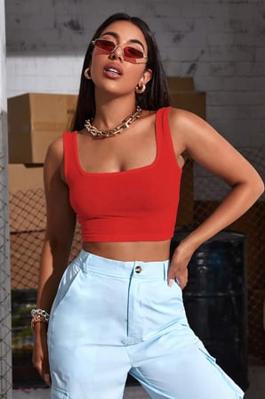 Kadın Kırmızı Kalın Askılı Crop Top Büstiyer