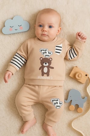 Gift For You Desenli 2'li % 100 Pamuk Erkek Bebek Takımı