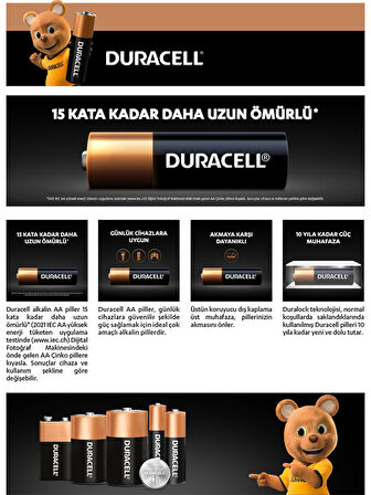 Duracell Alkalin AA Kalem Pil, 1,5 V LR6/MN1500, 10’lu paket