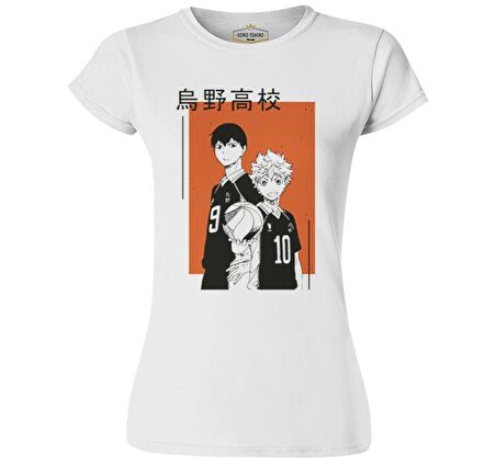 Haikyuu! Karasuno KageHina Beyaz Bayan Tshirt