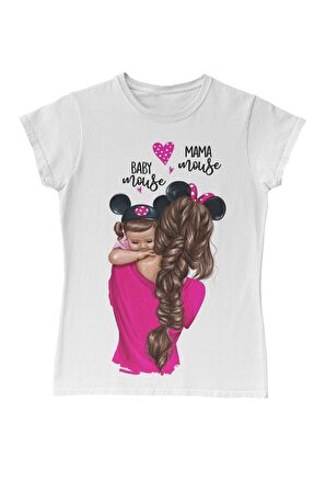 Mouse Anneler Günü Beyaz Bayan Tshirt