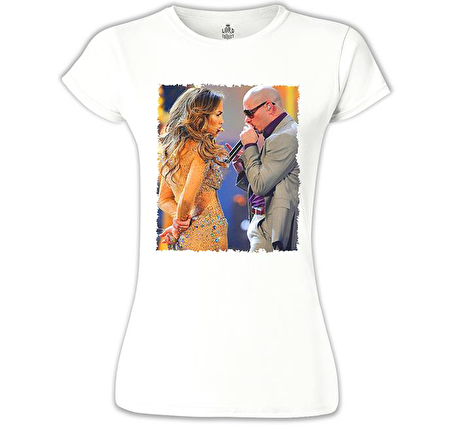 Jennifer Lopez & Pitbull Beyaz Bayan Tshirt