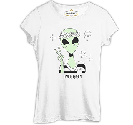 Space Queen Beyaz Bayan Tshirt