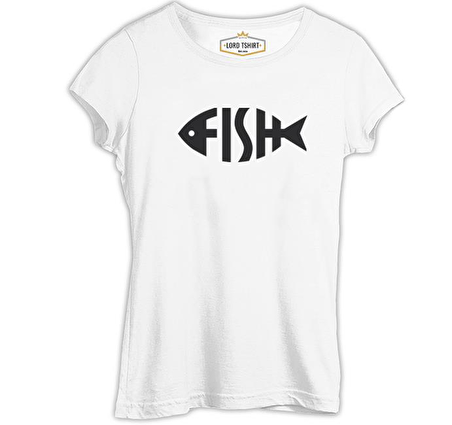Fish with Letters Beyaz Bayan Tshirt