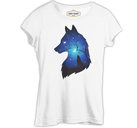 Wolfs at Night Beyaz Bayan Tshirt