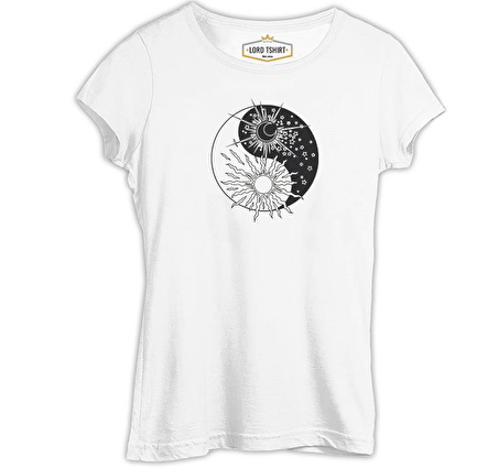 Suns Yin Yang Beyaz Bayan Tshirt