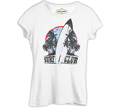 Surf Club - Board Beyaz Bayan Tshirt