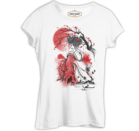 Japon Geisha - Ay Beyaz Bayan Tshirt