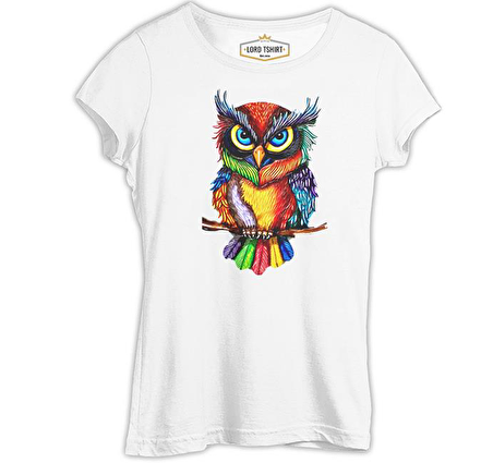 Baykuş - Dal Beyaz Bayan Tshirt