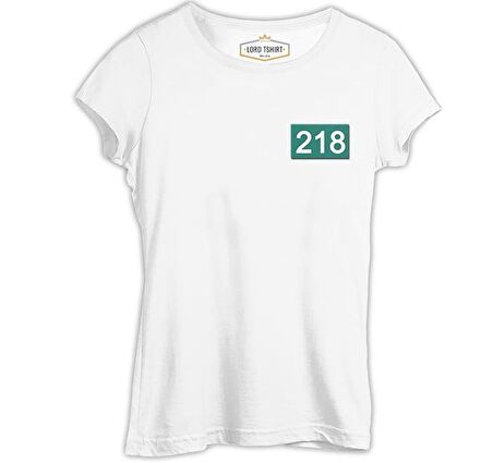 Squid Game - 218 Göğüs Logo Beyaz Kadın Tshirt