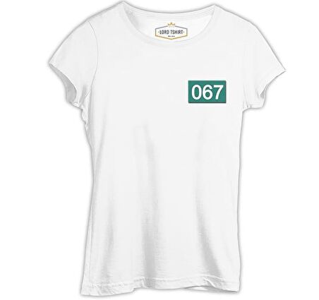 Squid Game - 067 Göğüs Logo Beyaz Kadın Tshirt