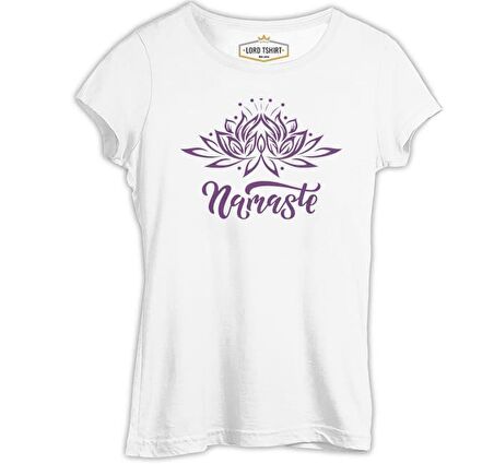 Yoga - Lotus Namaste Beyaz Bayan Tshirt