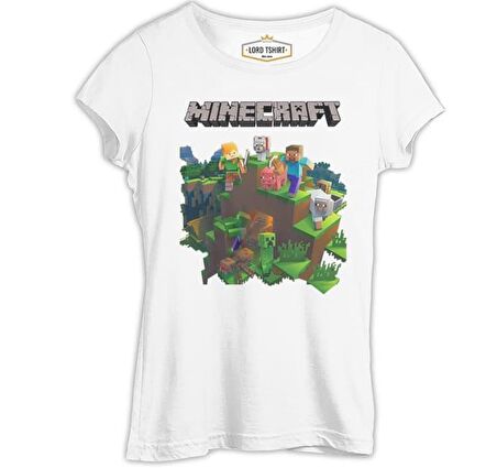 Minecraft - Bedrock Beyaz Bayan Tshirt