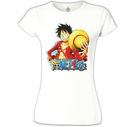One Piece - Luffy Hat 2 Beyaz Bayan Tshirt