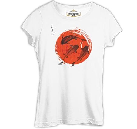 Japon - Koi Beyaz Bayan Tshirt