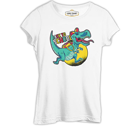 Okula Dönüş - Dinazor Beyaz Bayan Tshirt