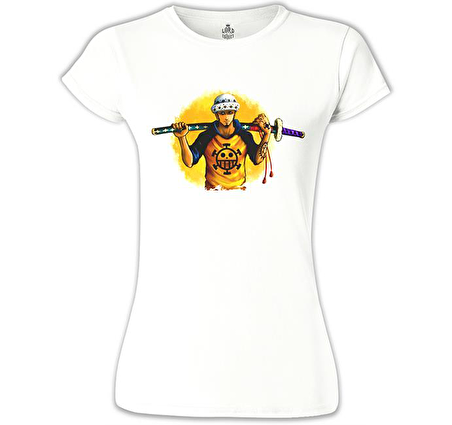 One Piece - Trafalgar Law Beyaz Bayan Tshirt