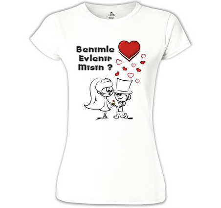 Benimle Evlenir misin? Beyaz Kadın Tshirt