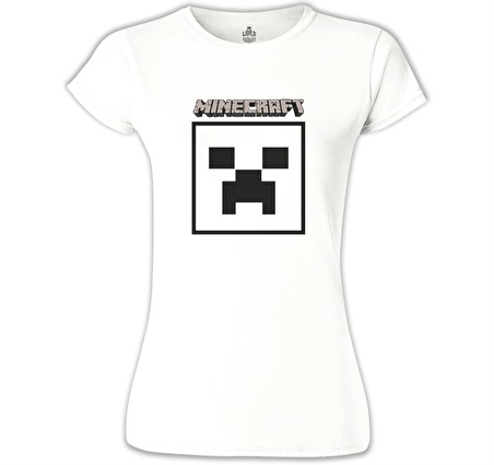 Minecraft - Creeper Stencil Beyaz Bayan Tshirt