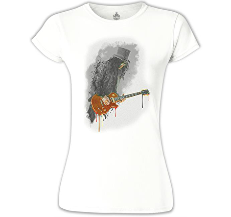 Slash - Gitar Beyaz Bayan Tshirt