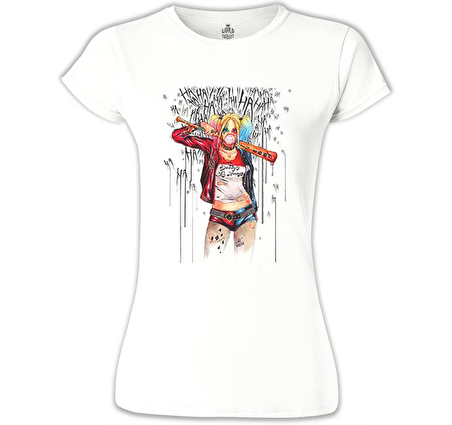 Suicide Squad - Harley Quinn Daddy's Monster Beyaz Bayan Tshirt