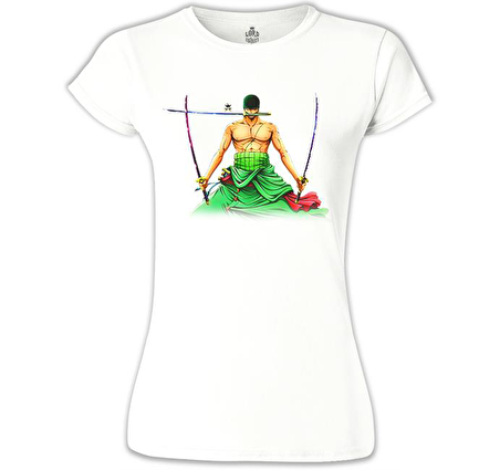 One Piece - Roronoa Zoro Sword Beyaz Bayan Tshirt