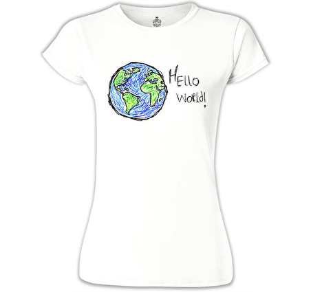 Hello World - Earth Beyaz Bayan Tshirt