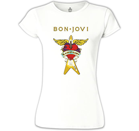Bon Jovi - Guitar Beyaz Bayan Tshirt